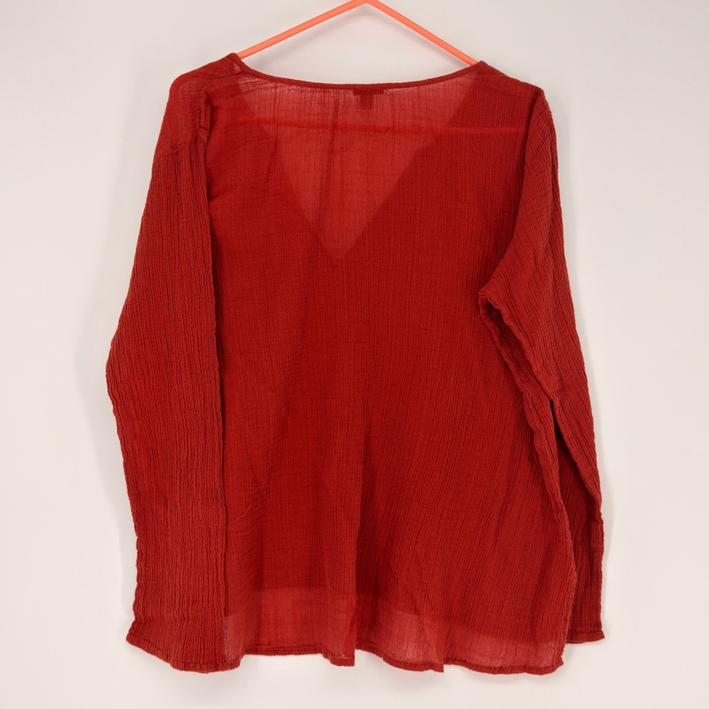 Aerie Top Women Medium Red Cotton Gauze V-Neck Long Sleeve Boho Beachy‎ Crinkle - Picture 6 of 6